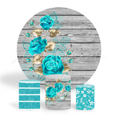 Wood Blue Rose Birthday Party Round Backdrop Cover Plinth Cylinder Pedestal Cloth Cove