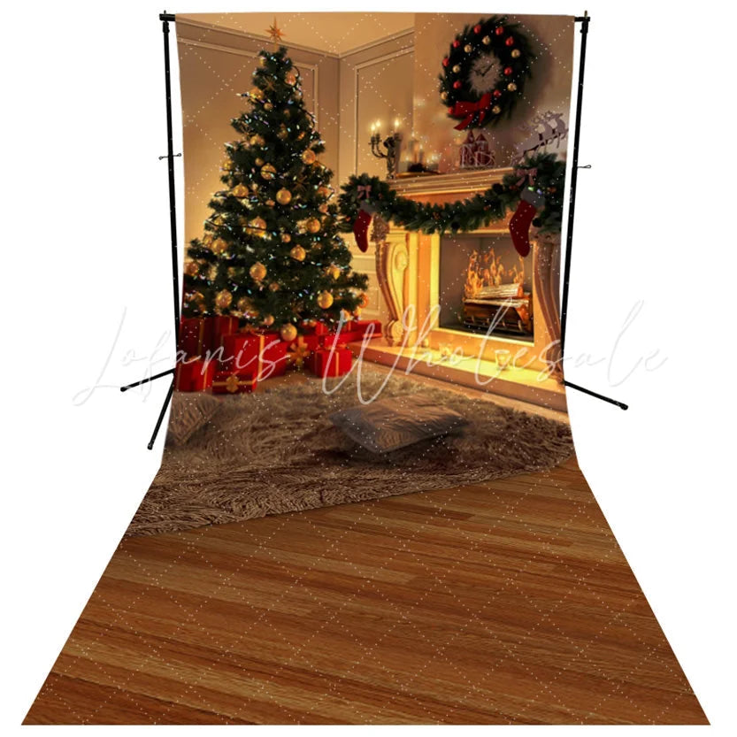 Lofaris Wood Fireplace Christmas Tree Photo Booth Backdrop