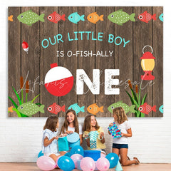 Lofaris Wood Gone Fishing Photoshoot backdrop for 1st Birthday