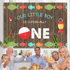 Lofaris Wood Gone Fishing Photoshoot backdrop for 1st Birthday