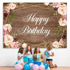 Lofaris Wood Pink Flowers Happy Birthday Backdrop for Women
