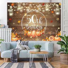 Lofaris Wood pumpkins maple leaves Happy 50th birthday backdrop