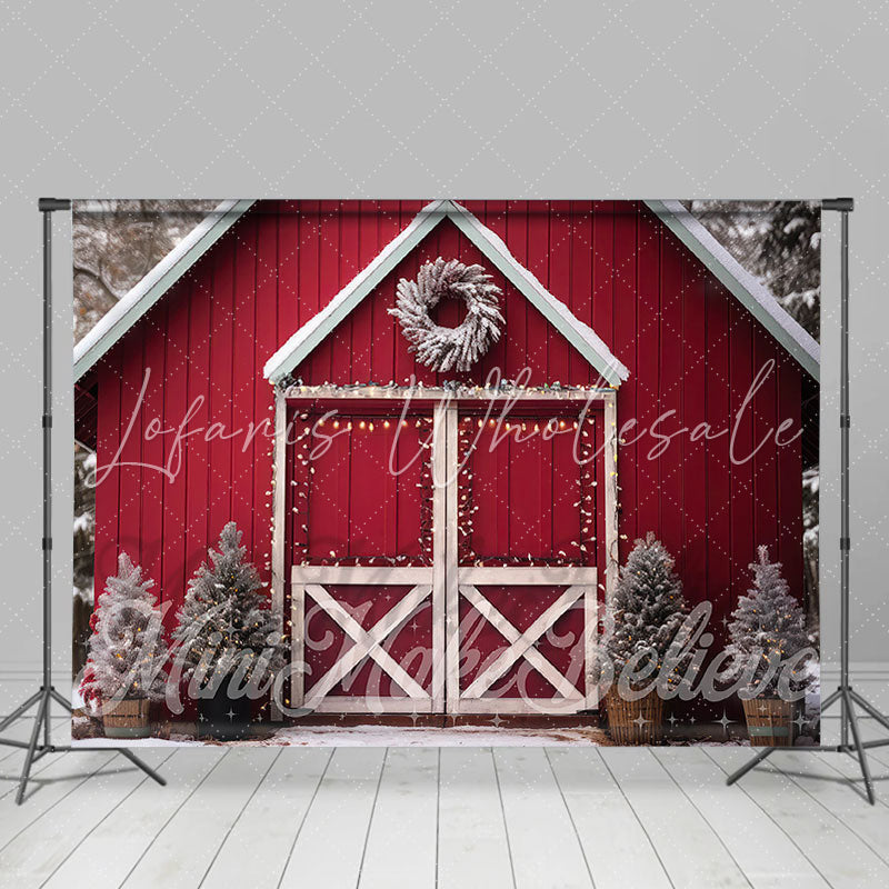 Lofaris Wood Red House Door Abies Merry Christmas Backdrop