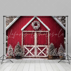 Lofaris Wood Red House Door Abies Merry Christmas Backdrop