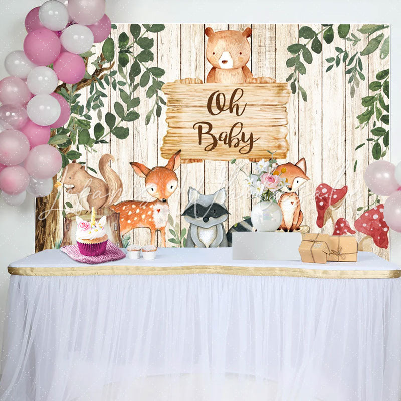 Lofaris Wood Sign Animals Tree Leaves Baby Shower Backdrop