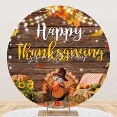 Lofaris Wood Turkey Maple Round Happy Thanksgiving Backdrop