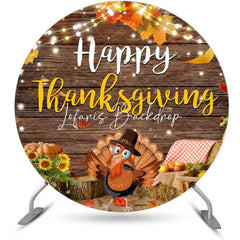 Lofaris Wood Turkey Maple Round Happy Thanksgiving Backdrop