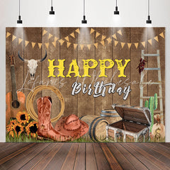 Lofaris Wood Wall Guitar Western Cowboy Rodeo Birthday Backdrop