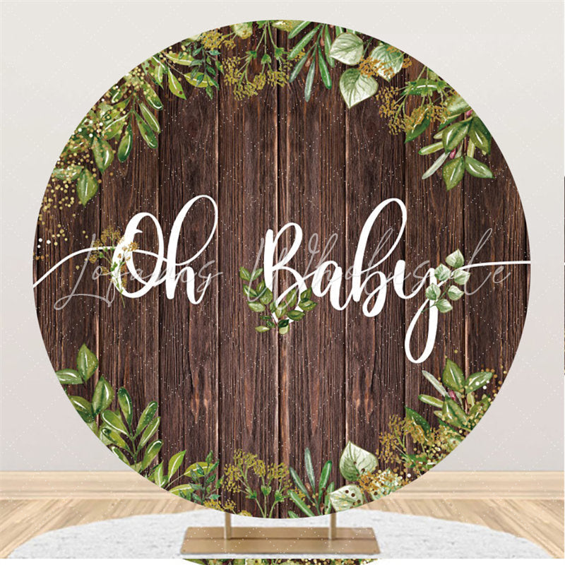 Lofaris Wooden And Green Leaves Baby Shower Round Backdrop