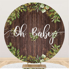 Lofaris Wooden And Green Leaves Baby Shower Round Backdrop
