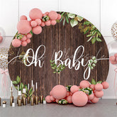 Lofaris Wooden And Green Leaves Baby Shower Round Backdrop