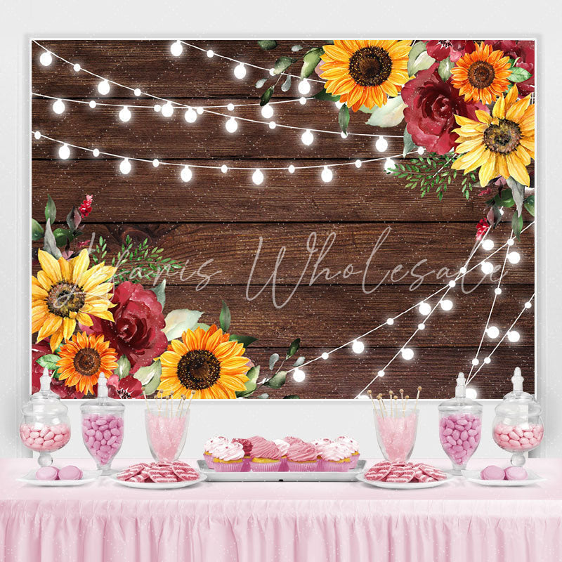 Lofaris Wooden And Sunflowers Baby Shower Backdrop For Girl