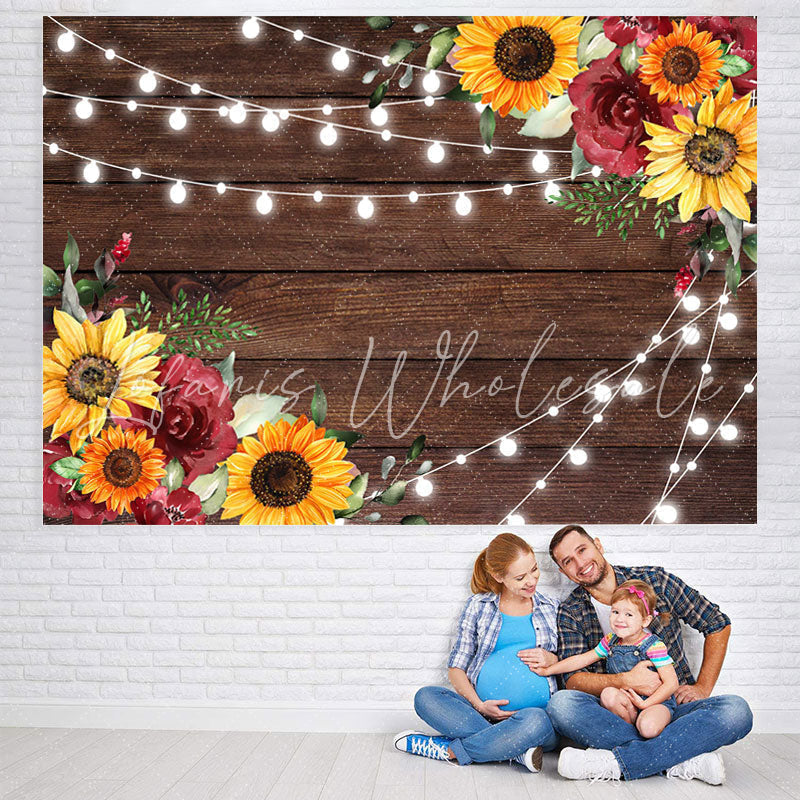 Lofaris Wooden And Sunflowers Baby Shower Backdrop For Girl