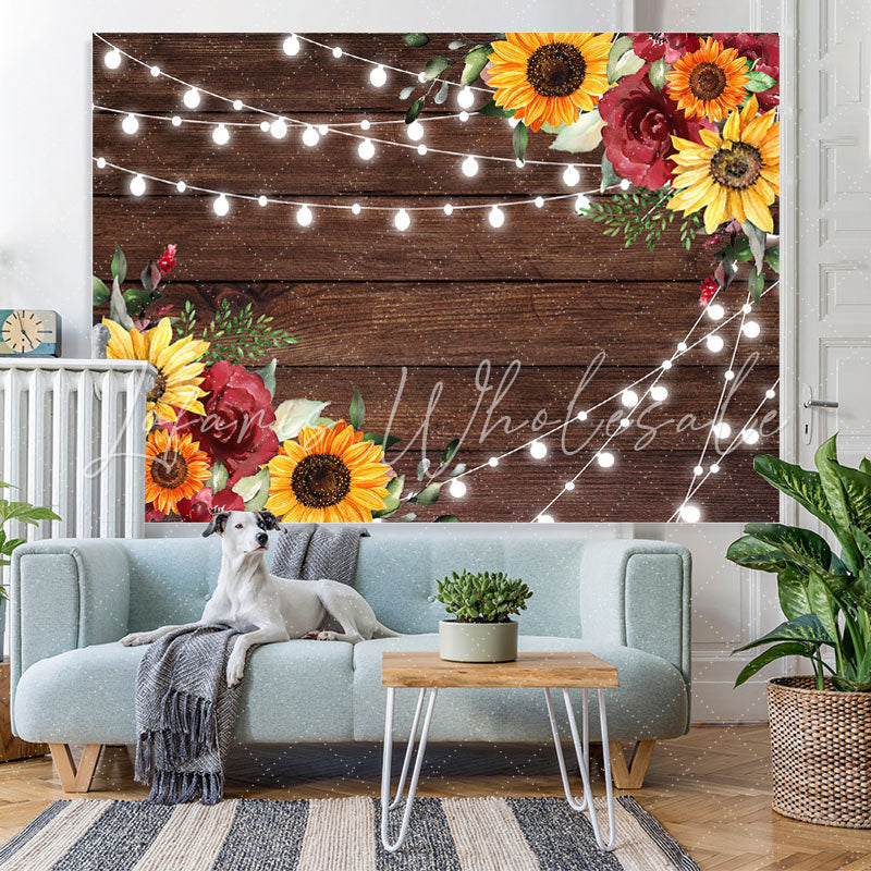 Lofaris Wooden And Sunflowers Baby Shower Backdrop For Girl