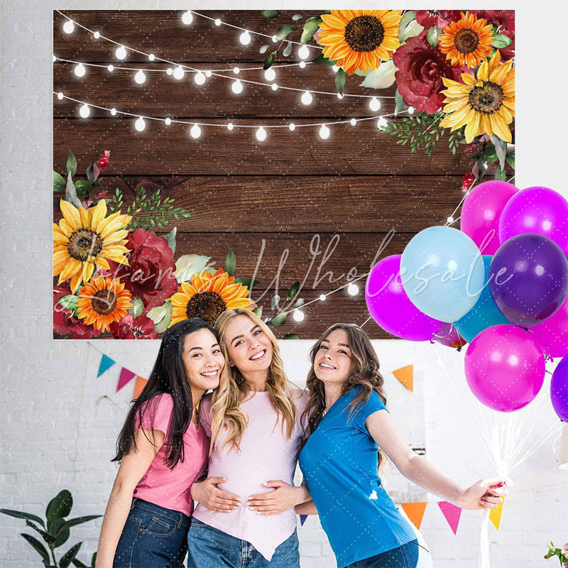 Lofaris Wooden And Sunflowers Baby Shower Backdrop For Girl