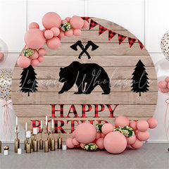Lofaris Wooden Bear Flag Theme Circle Happy Birthday Backdrop