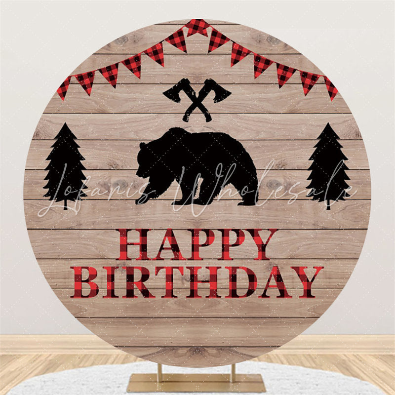 Lofaris Wooden Bear Flag Theme Circle Happy Birthday Backdrop