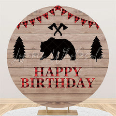 Lofaris Wooden Bear Flag Theme Circle Happy Birthday Backdrop
