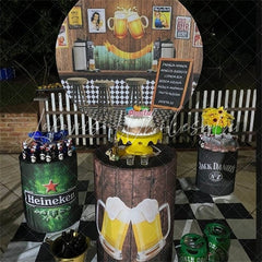 Lofaris Wooden Beer Bar Themed Circle Happy Birthday Backdrop