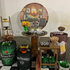 Lofaris Wooden Beer Bar Themed Circle Happy Birthday Backdrop