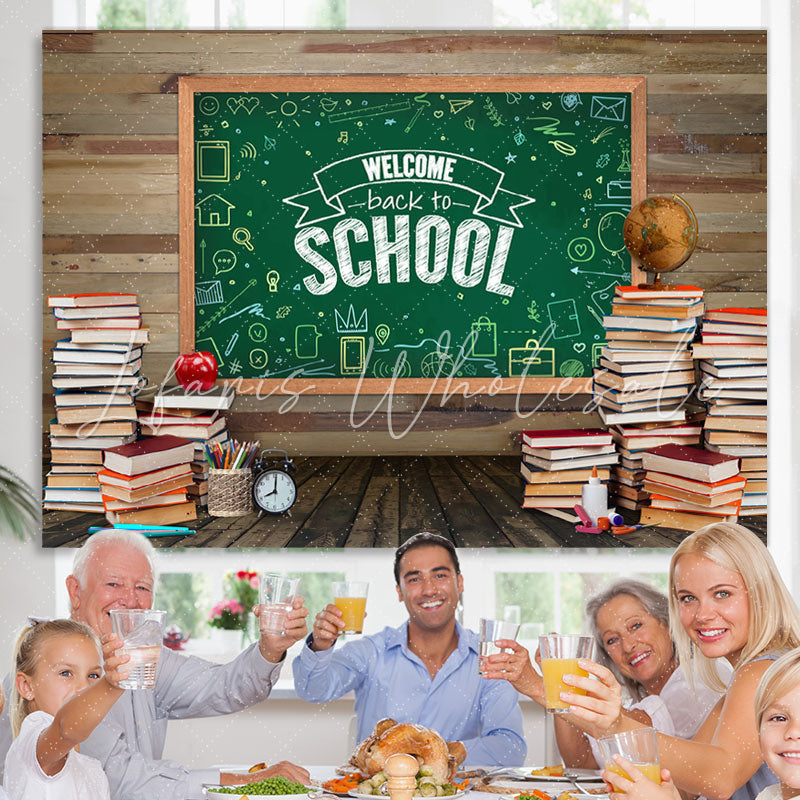 Lofaris Wooden Blackboard and Books Back to School Backdrop