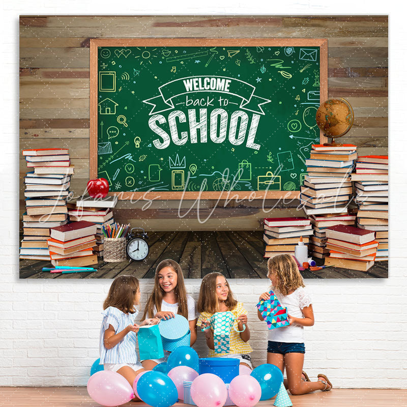 Lofaris Wooden Blackboard and Books Back to School Backdrop