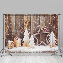 Lofaris Wooden Board Snowy Xmas Tree Gift Christmas Backdrop