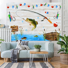 Lofaris Wooden Boat River Fishing Birthday Party Backdrop