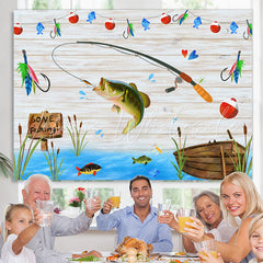 Lofaris Wooden Boat River Fishing Birthday Party Backdrop