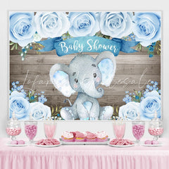Lofaris Wooden Bule Roses Baby Elephant Shower Backdrop