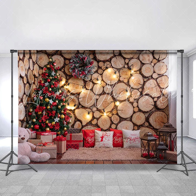 Lofaris Wooden Christmas Tree And Wreath Backdrop