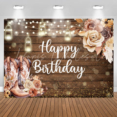 Lofaris Wooden Cowboy Floral Light Bokeh Birthday Backdrop