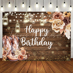 Lofaris Wooden Cowboy Floral Light Bokeh Birthday Backdrop