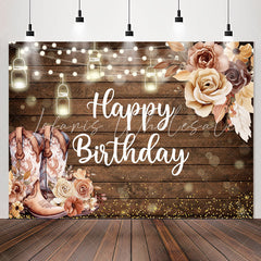 Lofaris Wooden Cowboy Floral Light Bokeh Birthday Backdrop