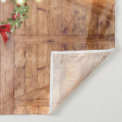 Lofaris Wooden Door With Christmas Wreath Light Holiday Backdrop