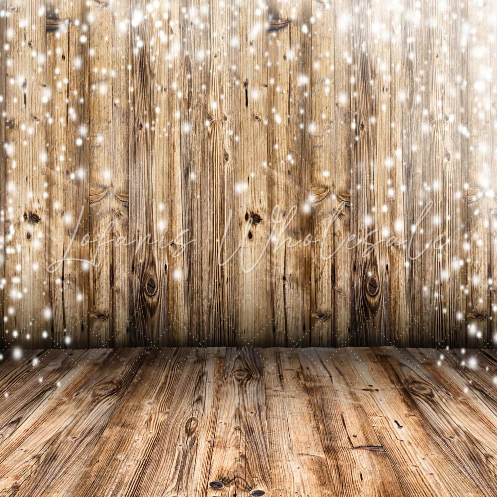 Lofaris Wooden Floor White Glitter Simple Birthday Party Backdrop