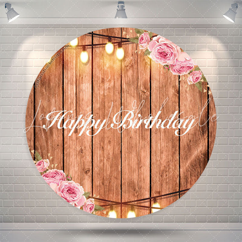 Lofaris Wooden Floral Light Round Happy Birthday Backdrop