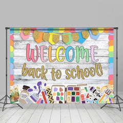Lofaris Wooden Gold Glitter Welcome Back To School Backdrop