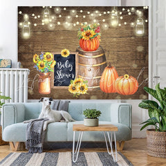 Lofaris Wooden pumpkin and sunflower baby shower backgruond