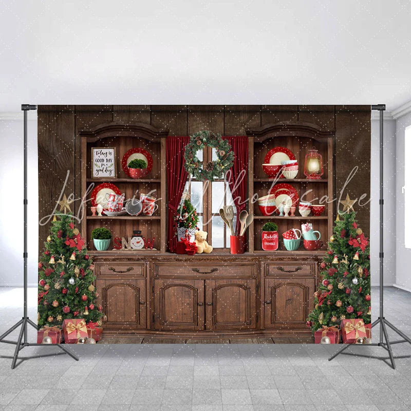 Lofaris Wooden Storage Cabinet Tableware Christmas Backdrop