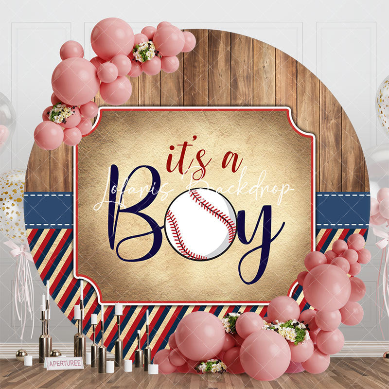 Lofaris Wooden Stripe Its A Boy Round Baby Shower Backdrop