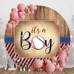 Lofaris Wooden Stripe Its A Boy Round Baby Shower Backdrop
