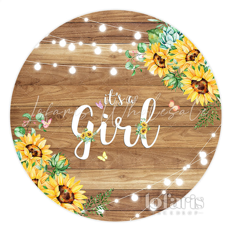 Lofaris Wooden Sunflower Its A Girl Circle Baby Shower Backdrop