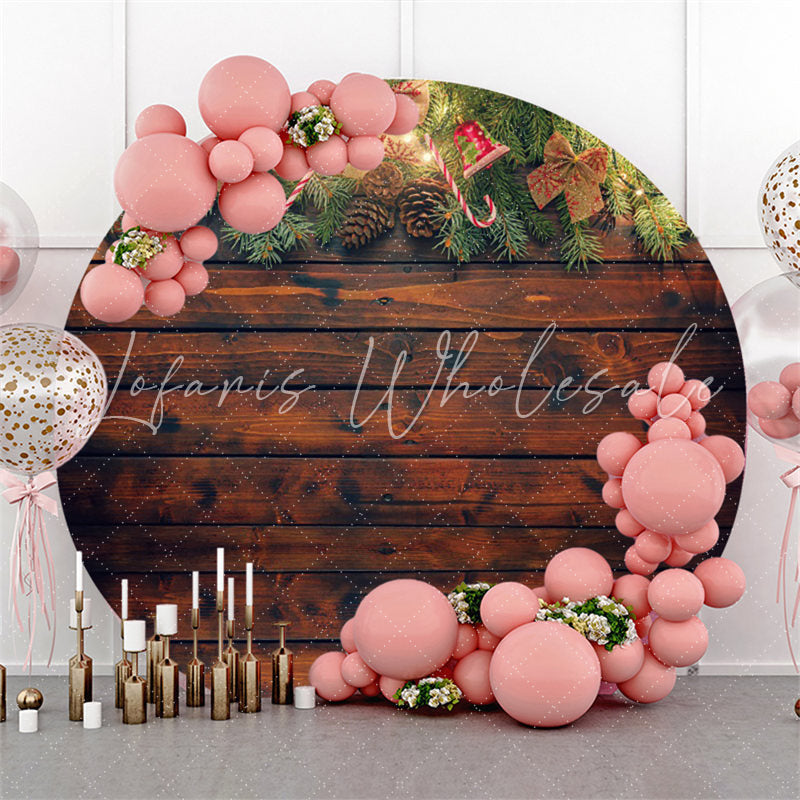 Lofaris Wooden Theme Merry Christmas Lights Circle Backdrop