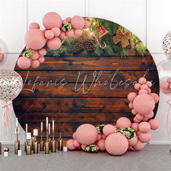 Lofaris Wooden Theme Merry Christmas Lights Circle Backdrop