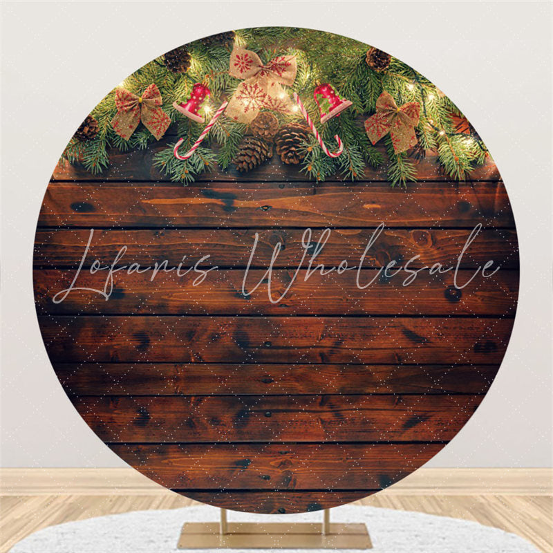 Lofaris Wooden Theme Merry Christmas Lights Circle Backdrop