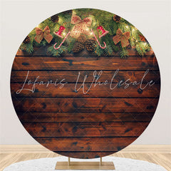 Lofaris Wooden Theme Merry Christmas Lights Circle Backdrop