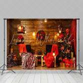 Lofaris Wooden Wall Warm Light Xmas Tree Christmas Backdrop