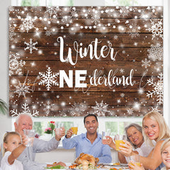 Lofaris Wooden Winter Onederland Snowflake Birthday Backdrop