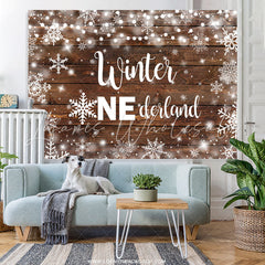 Lofaris Wooden Winter Onederland Snowflake Birthday Backdrop